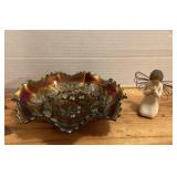 9" Carnival Glass Bowl & Willow Tree Angel of