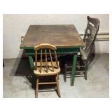 Project table & 2 wood chairs