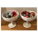 Milk Glass Dishes & Vintage Christmas Ornaments