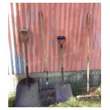 Scoop shovel, picker, flat shovel & broom