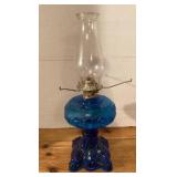 Aqua Blue Glass Oil Lamp, 19 /2" tall