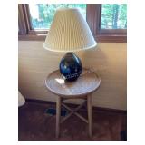Wicker Side Table & 22" Pottery Lamp