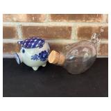 Glass Pig Bottle & Denmark Pottery Pig