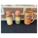 Vintage Pottery Pig S&P and Cup
