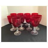 Ten 7 1/2" Twisted Stem Cranberry Goblets