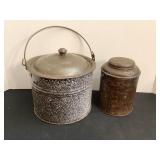 Primitive Pail & Tin Canister with flip top lid