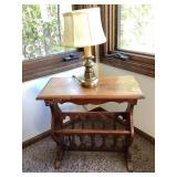 Wood Magazine Stand & 14" Brass Lamp
