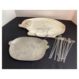 Pig Platters & Glass Swizzle Sticks