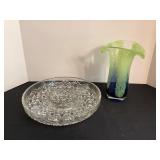 Daisy & Button Divided Dish & Art Glass Vase