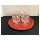Japan Metal Tray & Etched Goblets with Deer