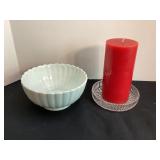 Limoges Bowl, Waterford Candle Holder & Candle