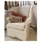 High Back Upholstered Chair with Pillows