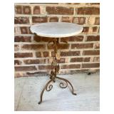 Marble Top Metal Plant Stand with Leaf Accents