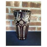 Dark Ruby (almost black) cut to clear 10" vase
