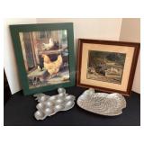 Pictures, metal egg tray & metal chicken plate