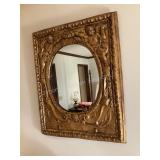 Large Golden Framed Mirror with Cupid Accents,