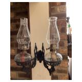 Double Iron Oil Lamp Holder & Lamps