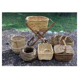 8 baskets and folding wood wash stand