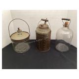 3 glass vessels with handles