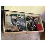 Wood box full of fishing gear