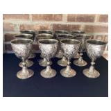 12 Ornate Embossed Metal 6 1/2" Wine Goblets