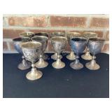 11 Ornate Embossed Metal Wine Goblets, 5" tall