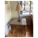Wicker Side Table & Lamp