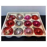 Tray of Shiny Brite & USA Glass Ornaments