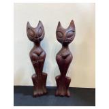 Teak Wood Atomic Cat Figurines