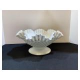 Milk Glass Hobnail Pedestal Bowl, 10 1/2x5"