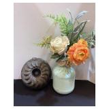 Vintage Tin Bundt Pan & Floral Bouquet