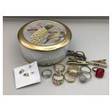 Peacock Trinket Box & Costume Jewelry