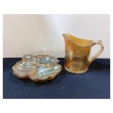 Carnival Glass Creamer & Divided Dish