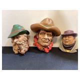 3 Vintage Chalkware Head Wall Plaques
