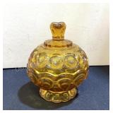 L.E. Smith Amber Glass Covered Dish