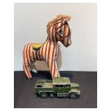 Dinky Artillery Truck & Old Vinyl Stuffed Horse