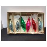 6 Vintage Glass Torpedo Teardrop Ornaments