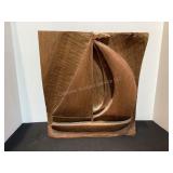 11 1/2x13x1 3/4" Carved Wood Sailboat Plaque