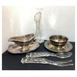 Silverplate Gravy Boats, Vase & Glass Salad