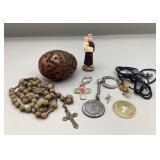 Coquilla Nut Egg, Rosary & Other Religious Items
