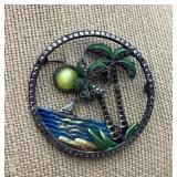 Art Deco Moonglow & Marcasite Palm Tree Broach