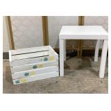 White table and decorative wood crate