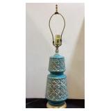 MCM Aqua & Gold Ceramic Lamp, 25" tall