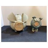 2 Artisan Pottery Pig Banks