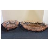 Pink Depression Glass Footed Bowl & Divided Dish