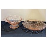 Pink Depression Glass Pedestal Dish & 8" Bowl