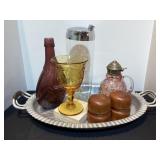 Aluminum Tray, Shaker, vintage bottle, wood S&P