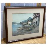 Framed ocean side scene, 22 1/5x18 1/4"
