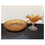 Carnival Glass Bowl & Pedestal Dish