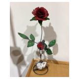 20" Metal Rose with rock base